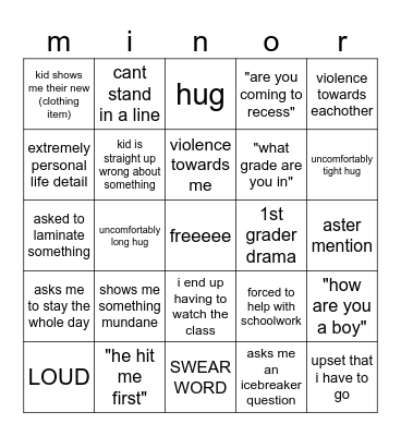 elementary school volunteering Bingo Card