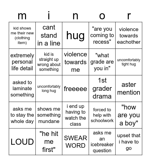 elementary school volunteering Bingo Card