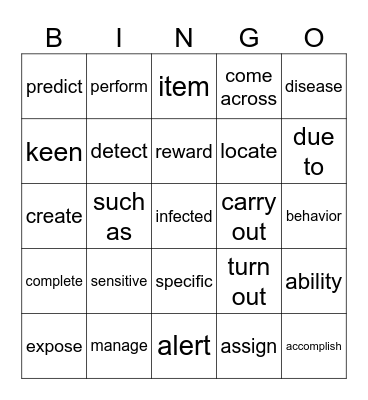 B1L4 Vocabulary Bingo Card