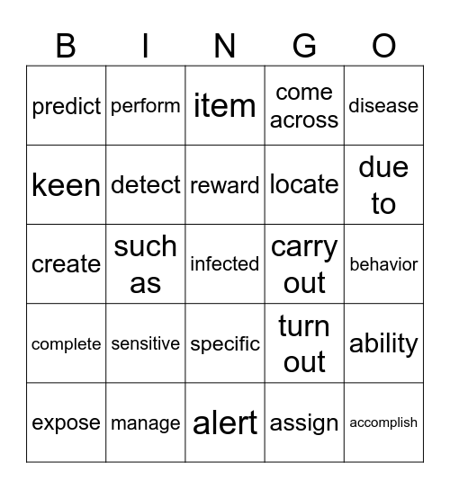 B1L4 Vocabulary Bingo Card