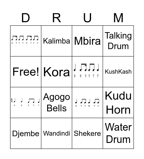 African Drumming Bingo Card