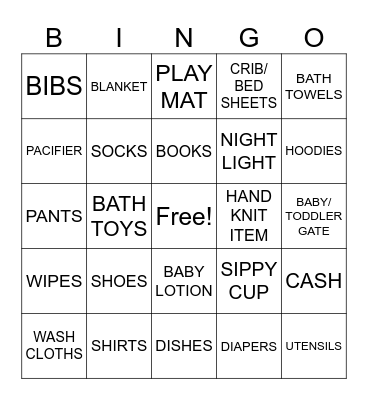 Jackson Family Shower Bingo Card