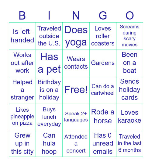 Introduction Bingo Card