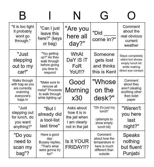 PE Bingo Card