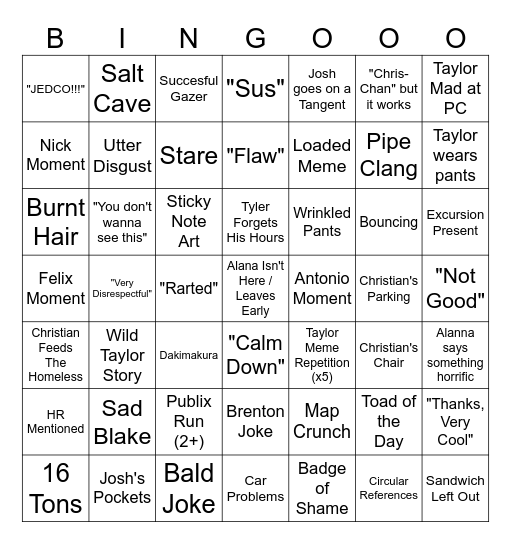 ProjQuad Bingo Card