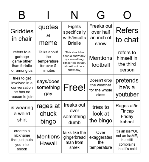 Chuck in Winter (mrk 2) Bingo Card