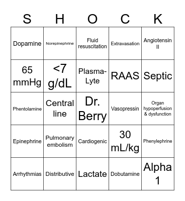 Shock Bingo Card