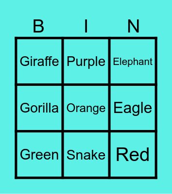 ASL Color and Animal Bingo Card