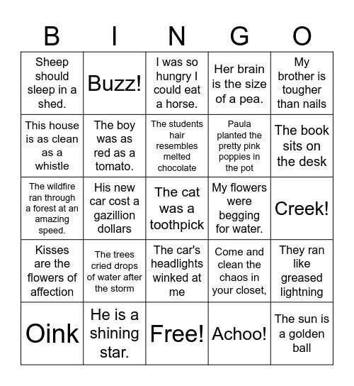 Figures of Speech Bingo Card