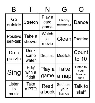 Coping Skills Bingo Card