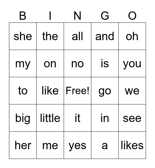 E. Readers 1-11 Bingo Card
