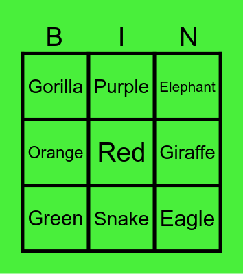 ASL Color and Animal Bingo Card