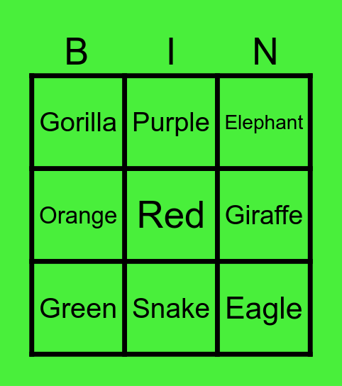 ASL Color and Animal Bingo Card