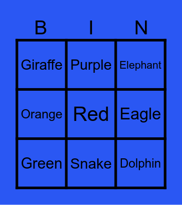 ASL Color and Animal Bingo Card