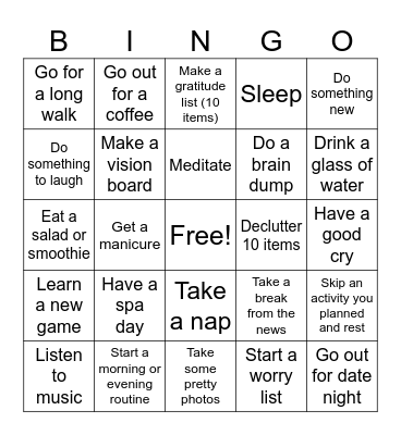 Self-Care Bingo Card