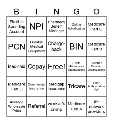 Pharmacy Insurance Terms Bingo Card