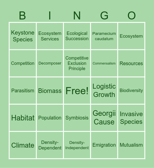 Ecosystem Bingo! Bingo Card