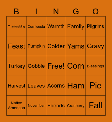 A1 Thanksgiving Bingo Card