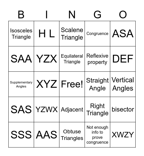 Triangles and Congruence BINGO Card