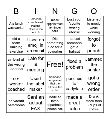 Workplace Bingo Card