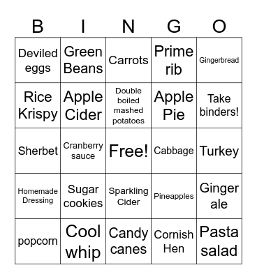 Kidney Friendly Holiday Foods Bingo Card