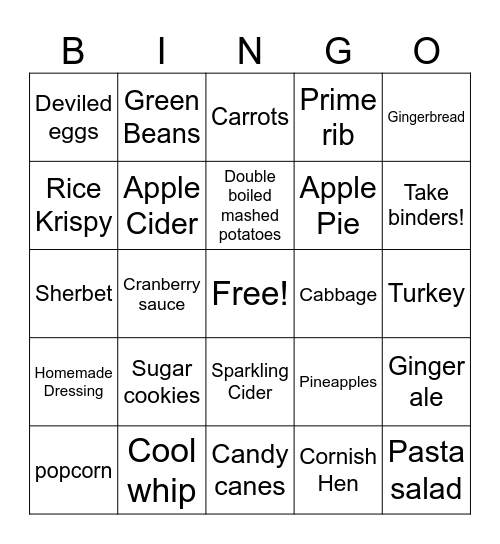 Kidney Friendly Holiday Foods Bingo Card