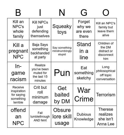 YMCA Bingo Card