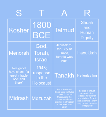 Judaism Bingo Card