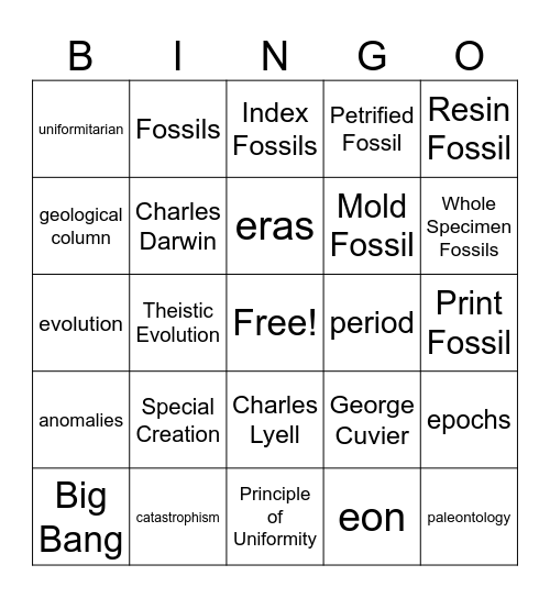 Fossil Record Bingo Card