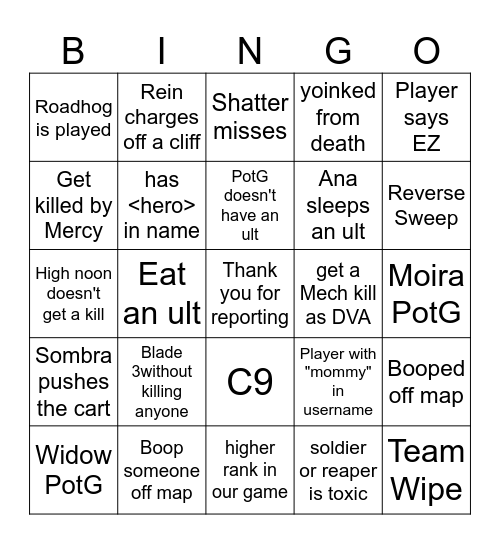 Ypperlig Overwatch Bingo Card