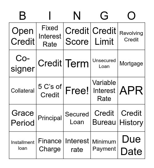 Credit Bingo 2023 Bingo Card