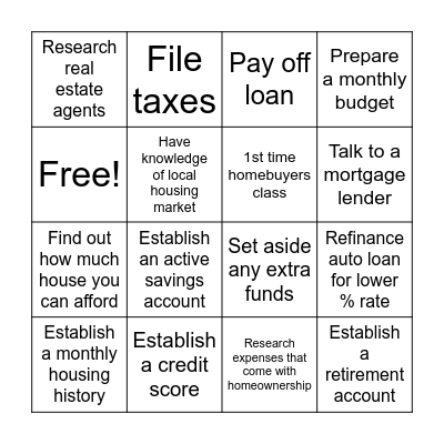 Bravera Homebuyer BINGO Card