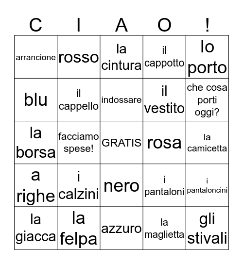 TOMBOLA! CON CALZINI Bingo Card