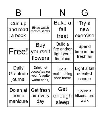 November Wellness Bingo Card