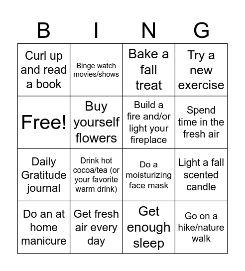 November Wellness Bingo Card