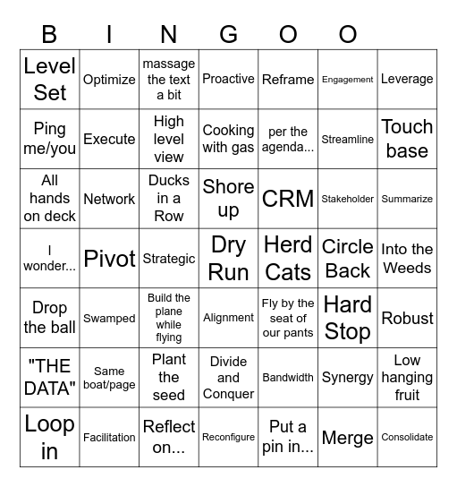 Corporate Bingo Card