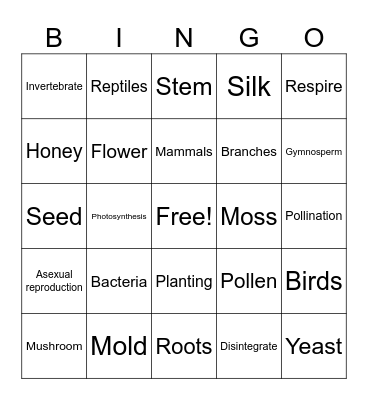 Living Things Bingo Card