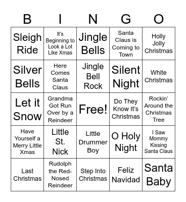 1. Christmas Songs (Reg) Bingo Card