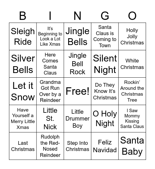 1. Christmas Songs (Reg) Bingo Card