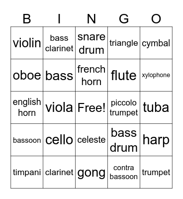 Instruments of the Orchesta Bingo Card