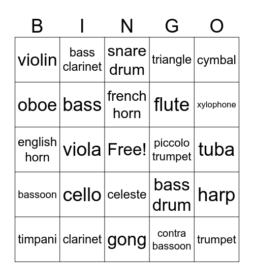 Instruments of the Orchesta Bingo Card