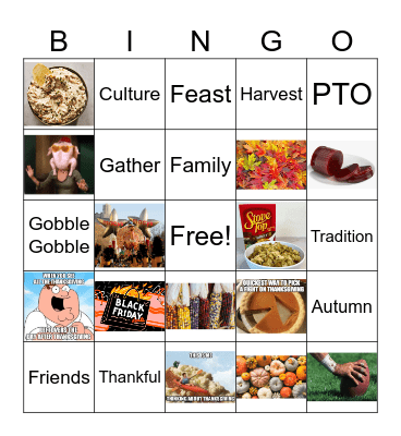 Turkey Day Bingo Card