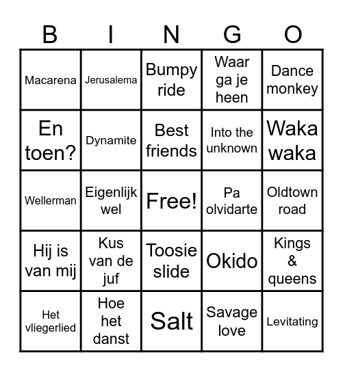 Muziek Bingo Card