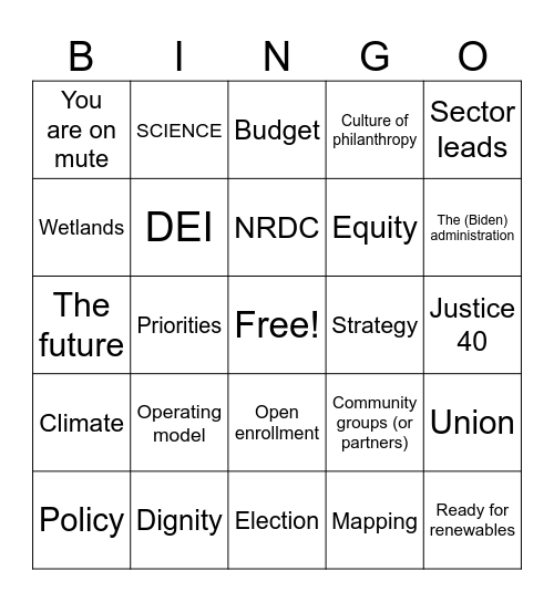 NRDC Town Hall Bingo! Bingo Card