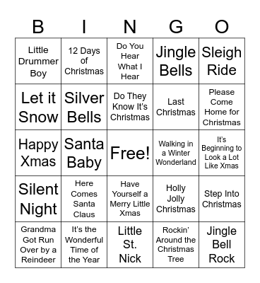 1. Christmas Songs (Reg) Bingo Card