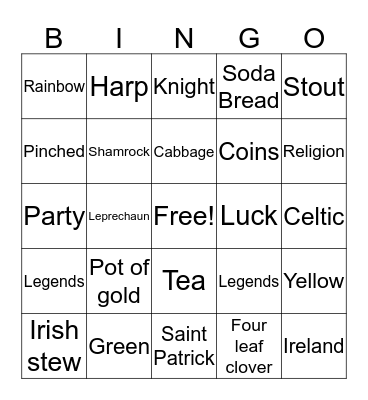 St. Patrick's Day  Bingo Card