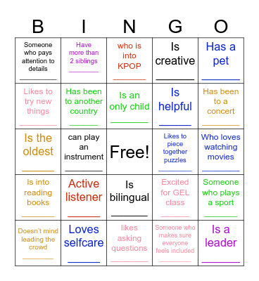 Getting to know you Bingo Card