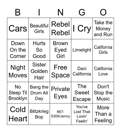 Music Bingo #15 Bingo Card