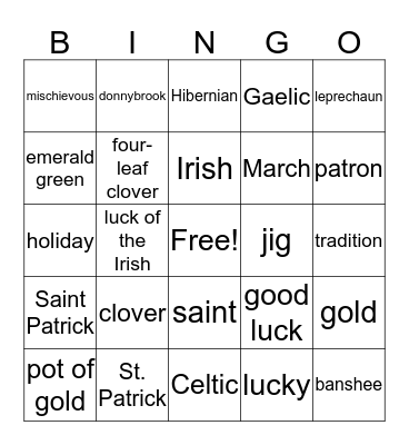 St. Patrick's Day Bingo Card