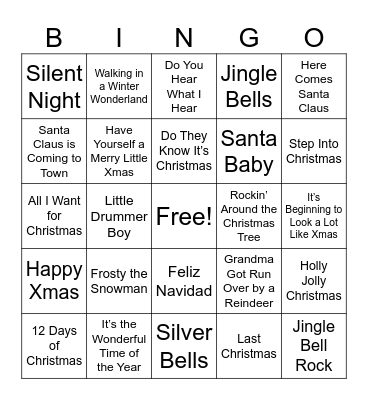 1. Christmas Songs (Reg) Bingo Card